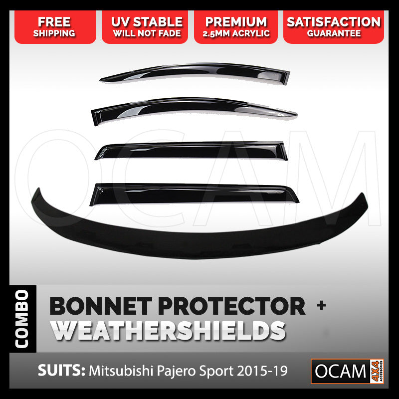 Bonnet Protector & Weathershields for Mitsubishi Pajero Sport QE 2015-10/2019 Tinted Guard – additional photo