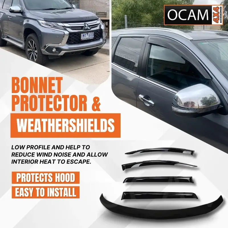 Bonnet Protector & Weathershields for Mitsubishi Pajero Sport QE 2015-10/2019 Tinted Guard – additional photo
