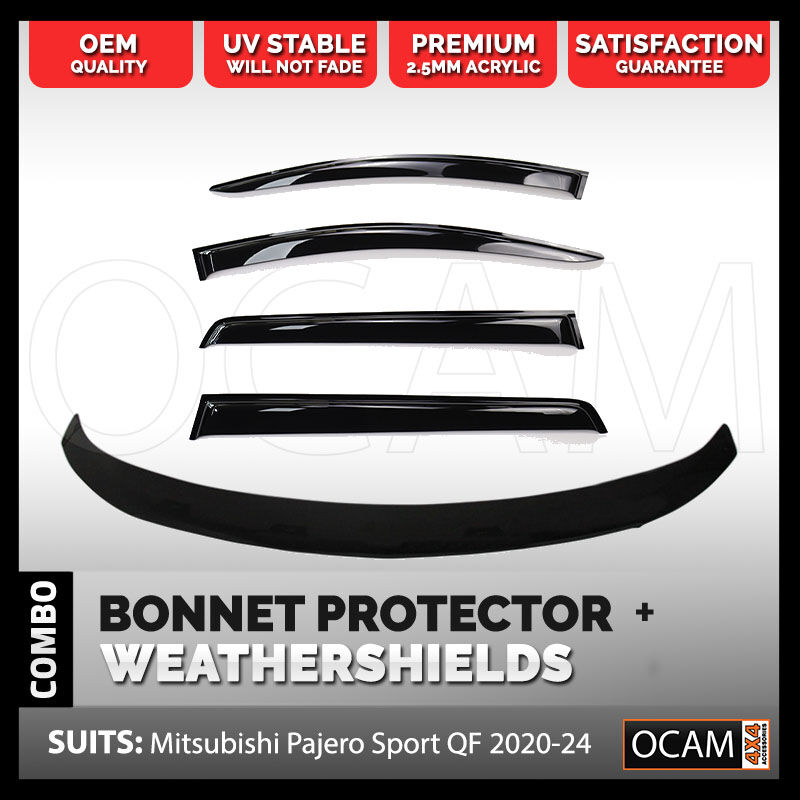 Bonnet Protector & Weathershields for Mitsubishi Pajero Sport QF 11/2019 - 03/2024 Tinted Guard – additional photo