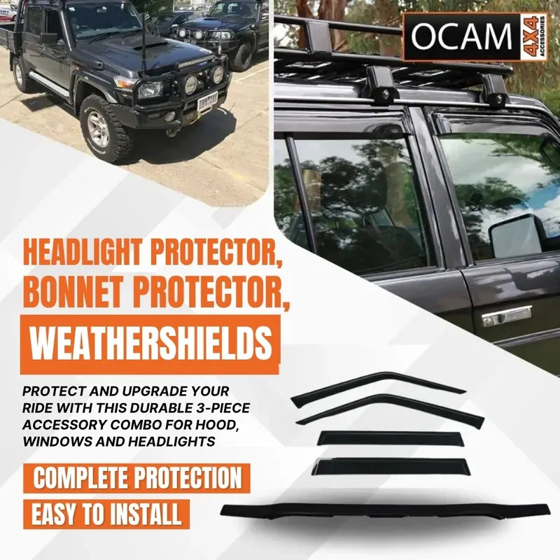 Bonnet & Headlight Protectors, Weathershields For Toyota Landcruiser 70 76 79 Series, 2017-10/2023 – additional photo