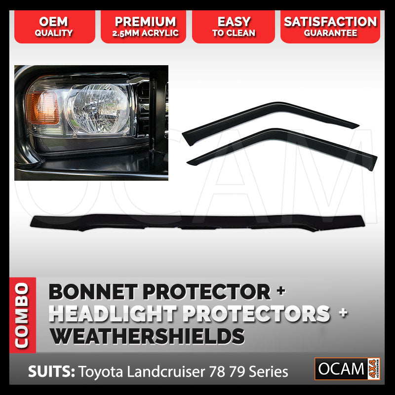 Bonnet & Headlight Protectors & Weathershields 2pc For Toyota Landcruiser 70 76 78 Series, 2007-16 – additional photo