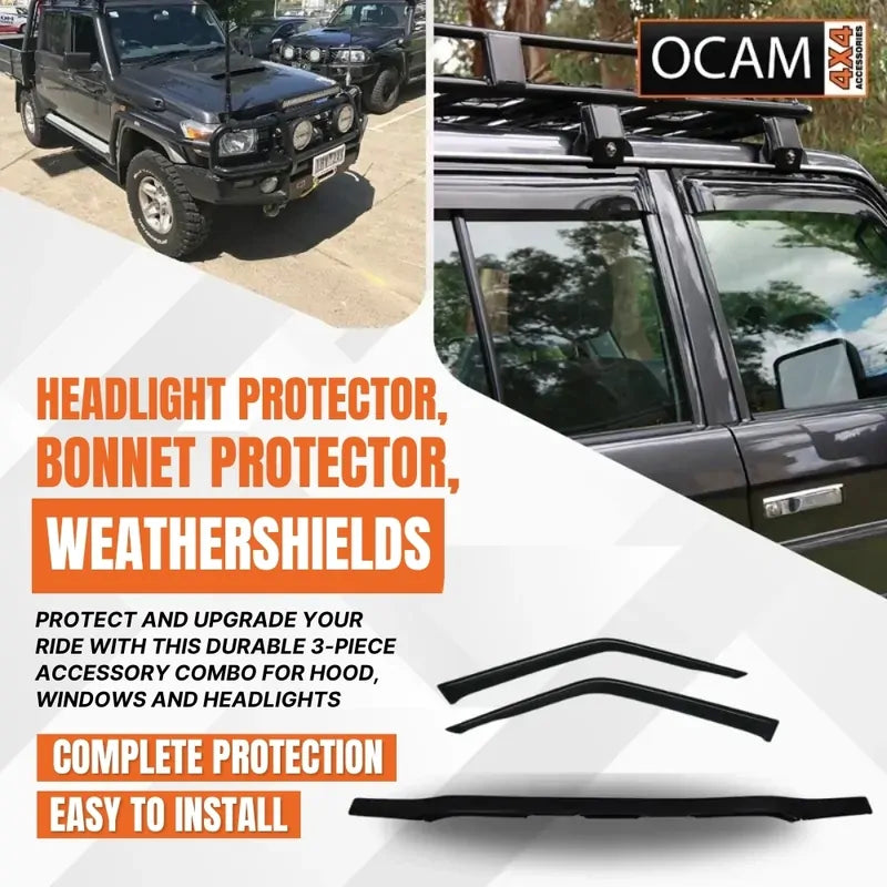 Bonnet & Headlight Protectors & Weathershields 2pc For Toyota Landcruiser 70 76 78 Series, 2007-16 – additional photo