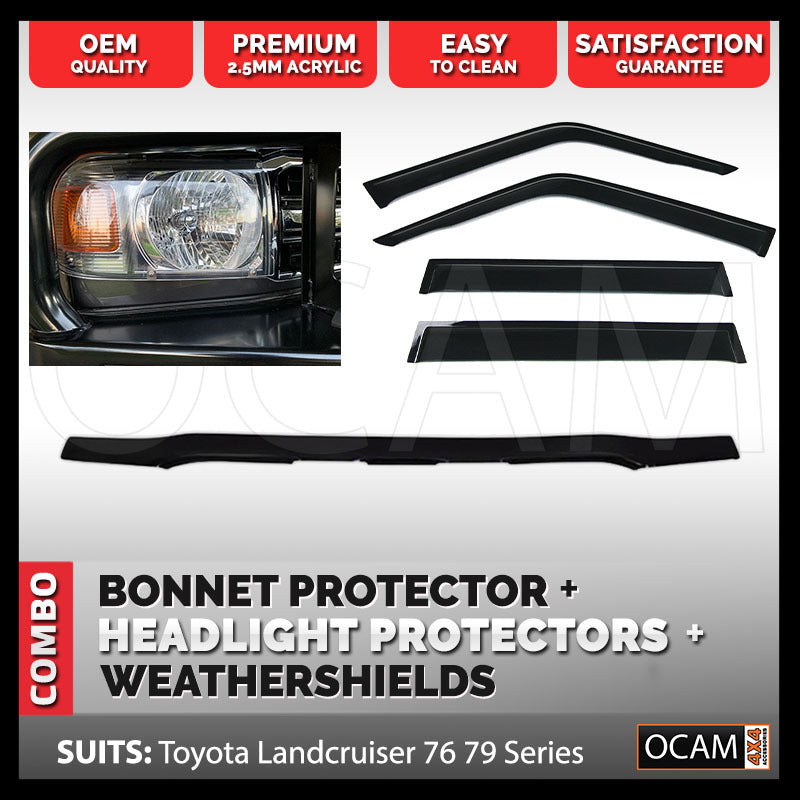 Bonnet & Headlight Protectors, Weathershields For Toyota Landcruiser 70 76 79 Series, 2007-16 – additional photo