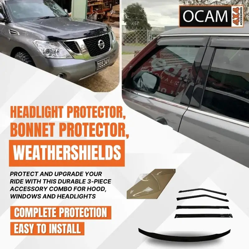 Bonnet, Headlight Protectors, Weathershields for Nissan Patrol Y62 2012-2019 – additional photo