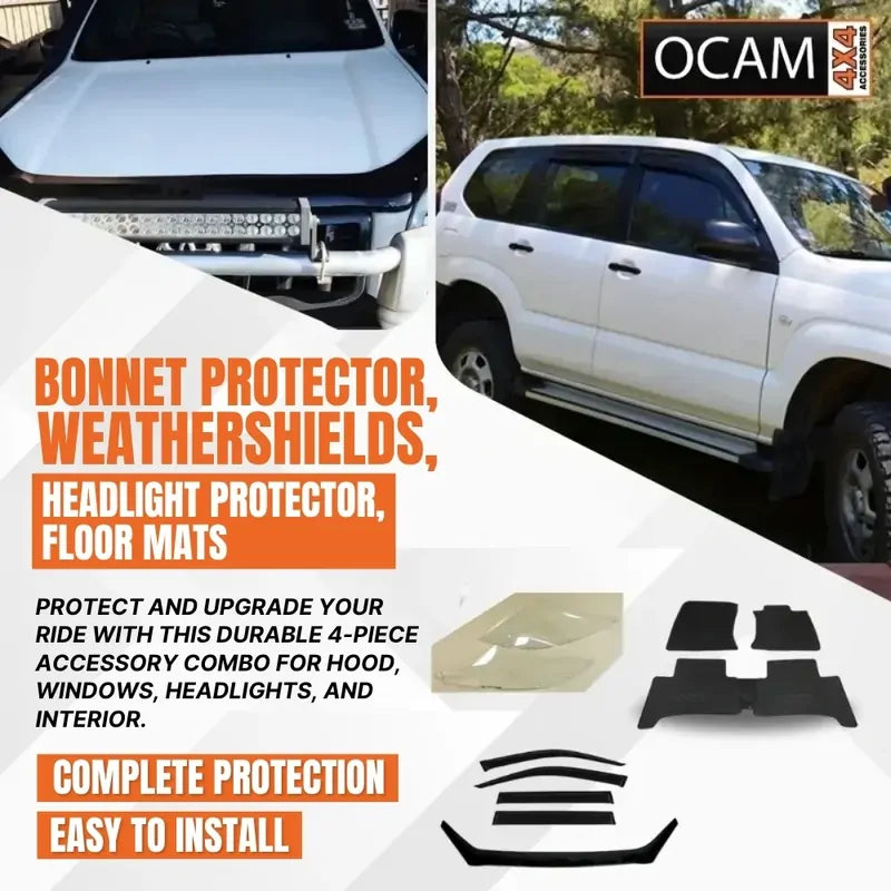 Bonnet & Headlight Protectors, Window Visors, Floor Mats for Toyota Prado 120 Series – additional photo