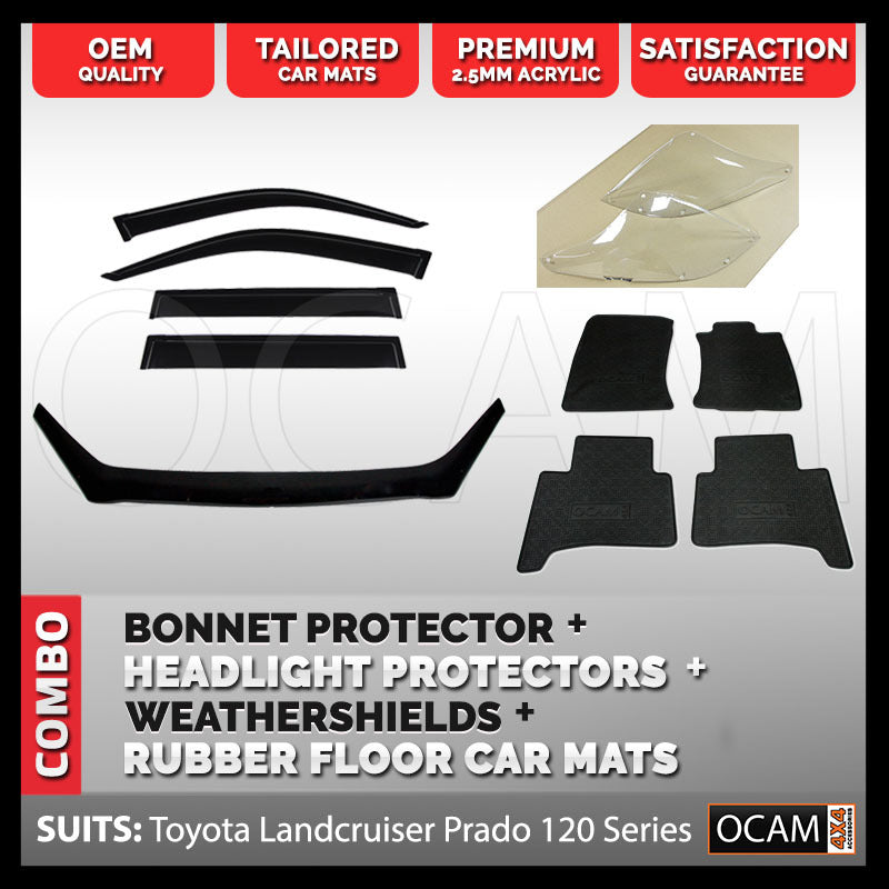 Bonnet & Headlight Protectors, Window Visors, Floor Mats for Toyota Prado 120 Series – additional photo