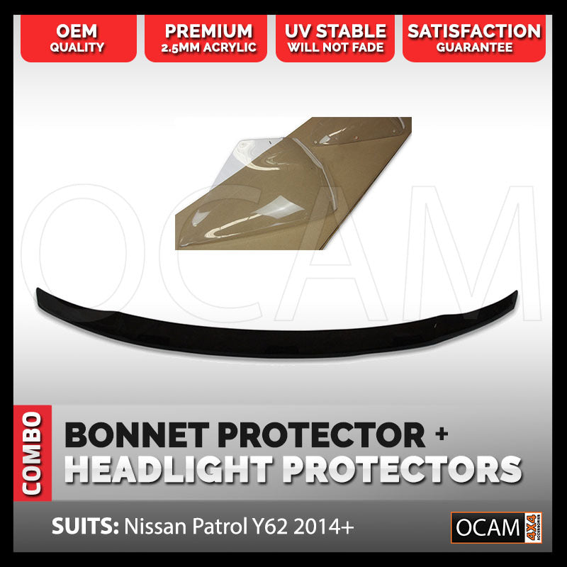 Bonnet Protector, Headlight Protector For Nissan Patrol Y62 11/2012-19 Tinted – additional photo