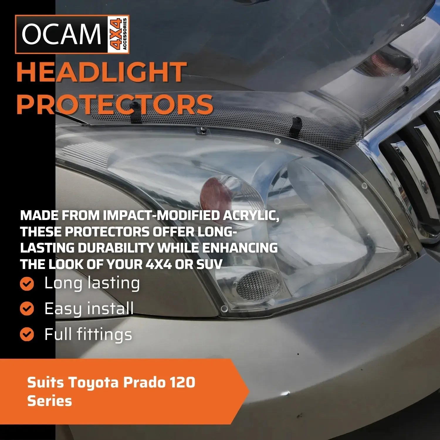 OCAM Headlight Headlamp Protectors for Toyota Prado 120 Series Lamp Covers – additional photo