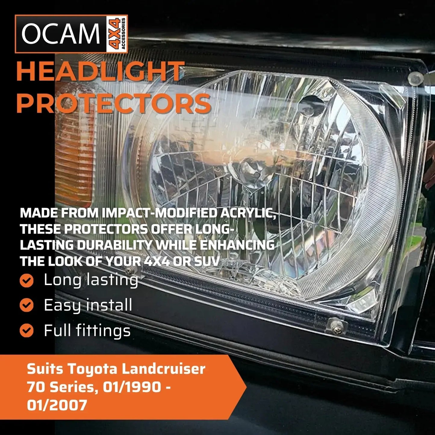 OCAM Headlight Protectors for Toyota Landcruiser 70 Series, 01/1990 - 01/2007, Lamp Covers – additional photo
