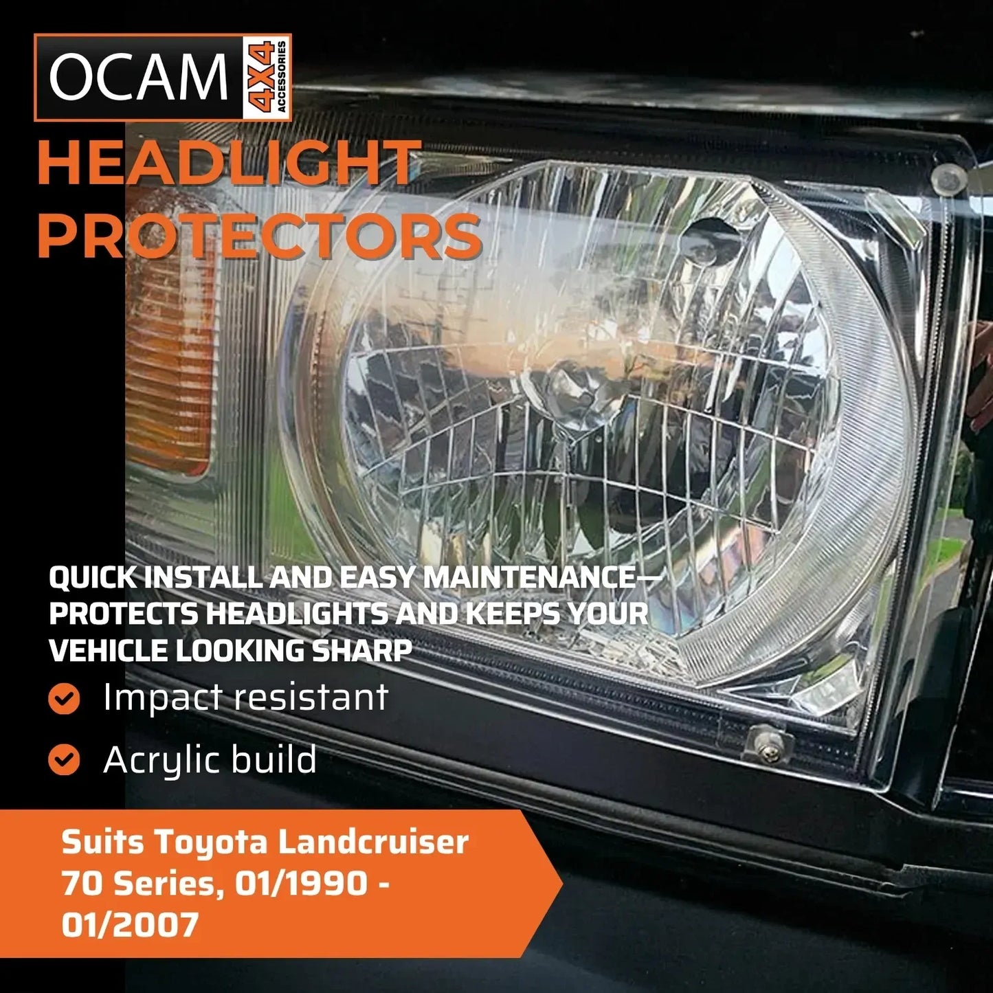 OCAM Headlight Protectors for Toyota Landcruiser 70 Series, 01/1990 - 01/2007, Lamp Covers – additional photo