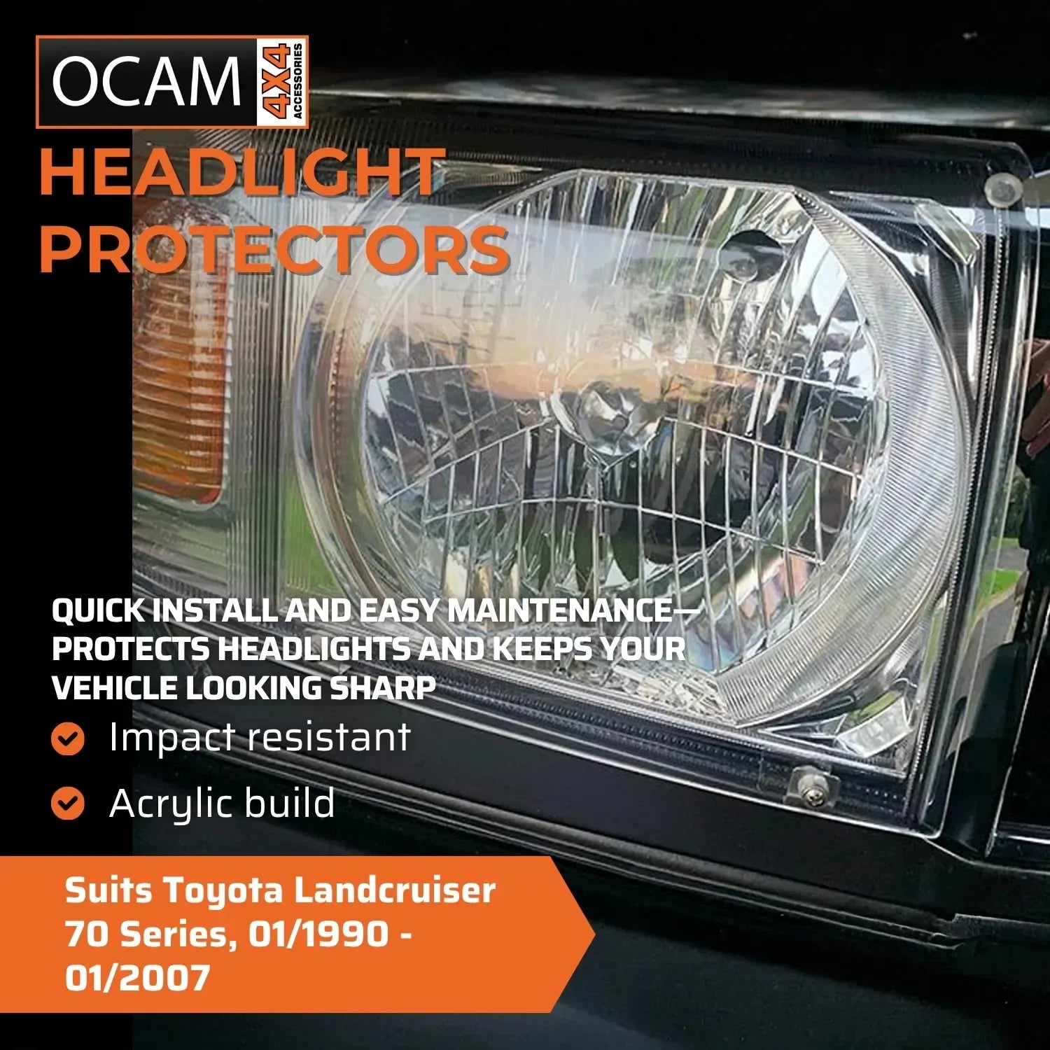 OCAM Headlight Protectors for Toyota Landcruiser 70 Series, 01/1990 - 01/2007, Lamp Covers – additional photo
