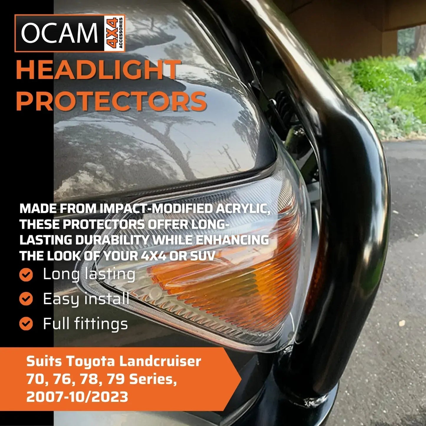 OCAM Headlight Protectors for Toyota Landcruiser 70, 76, 78, 79 Series, 2007-10/2023, Lamp Covers – additional photo