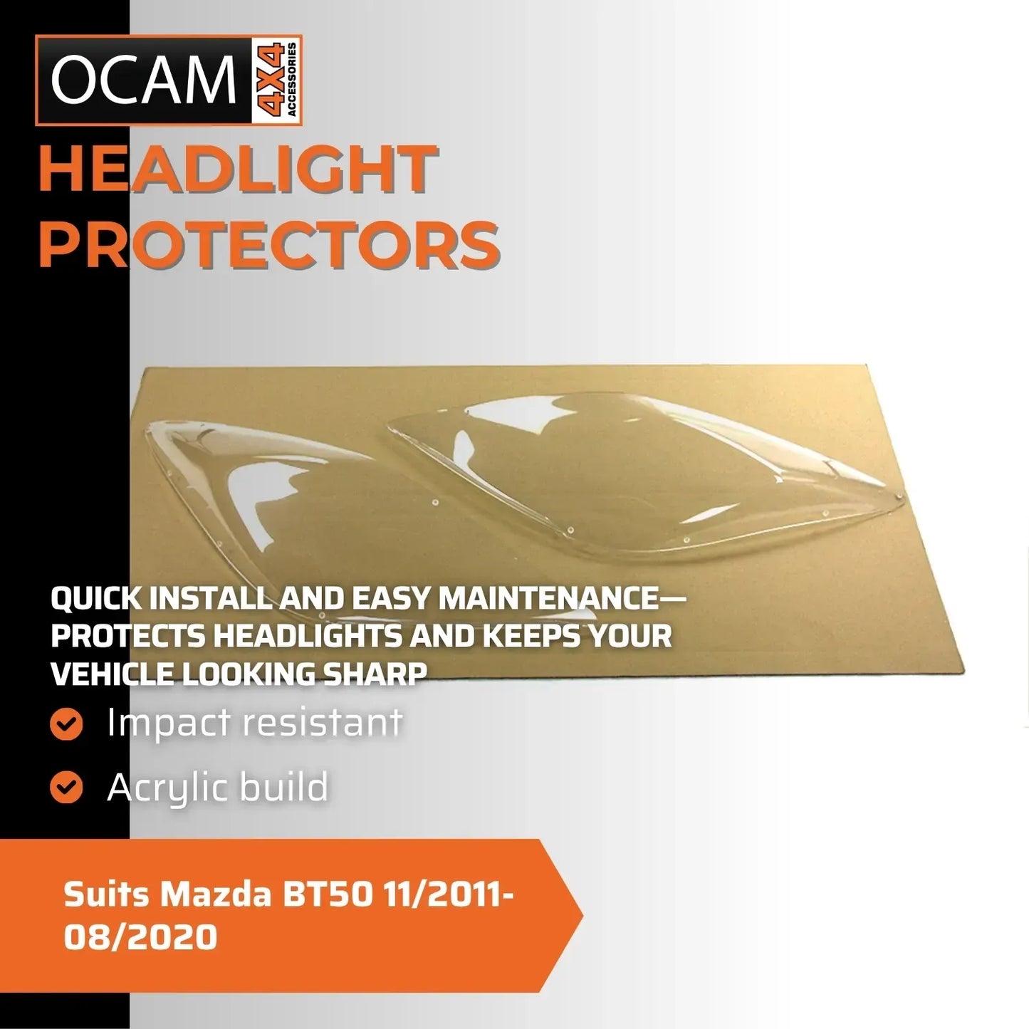 OCAM Headlight Headlamp Protectors for Mazda BT50 11/2011-08/2020 Lamp Covers – additional photo