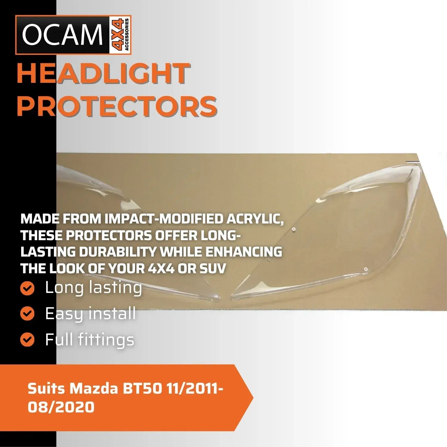 OCAM Headlight Headlamp Protectors for Mazda BT50 11/2011-08/2020 Lamp Covers – additional photo
