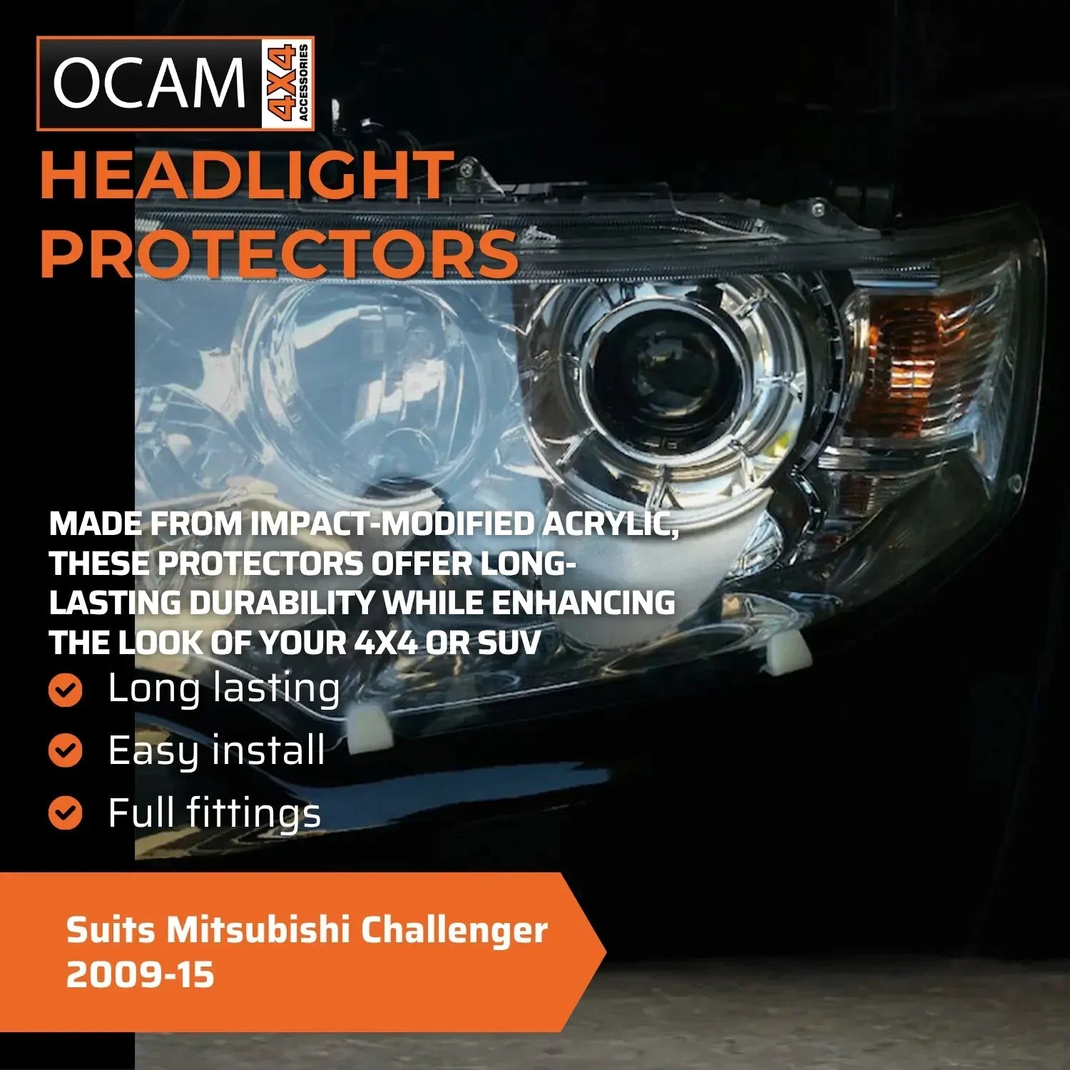 OCAM Headlight Headlamp Protectors for Mitsubishi Challenger 2009-15 Lamp Covers – additional photo