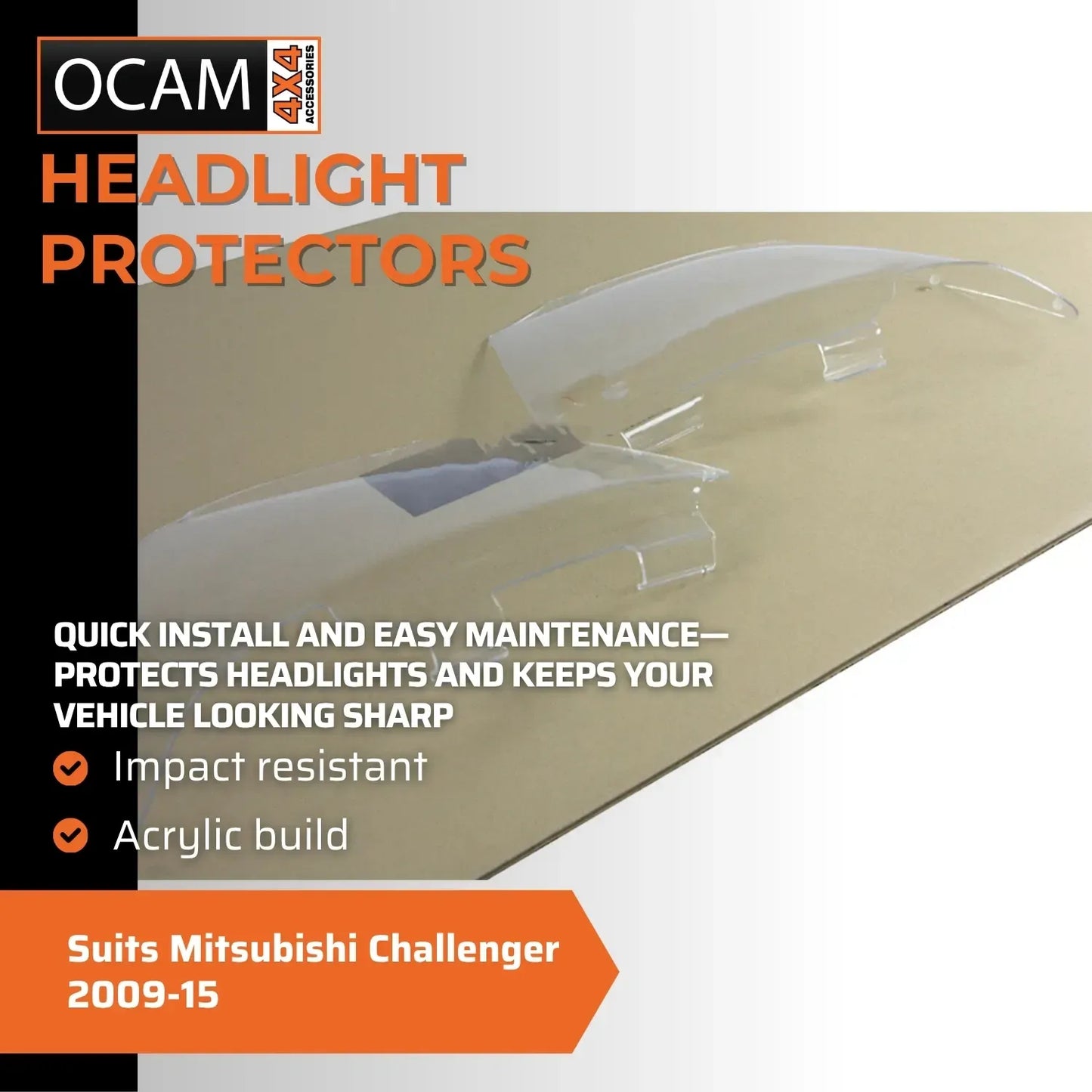 OCAM Headlight Headlamp Protectors for Mitsubishi Challenger 2009-15 Lamp Covers – additional photo