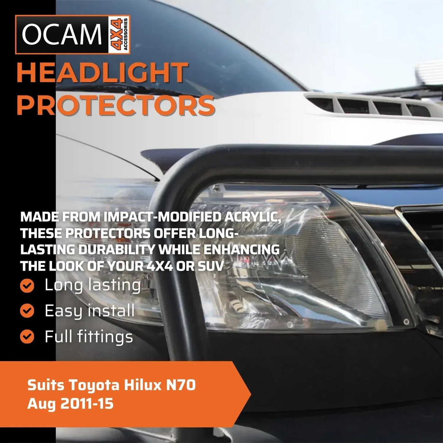 OCAM Headlight Headlamp Protectors for Toyota Hilux N70 Aug 2011-15 Lamp Covers – additional photo