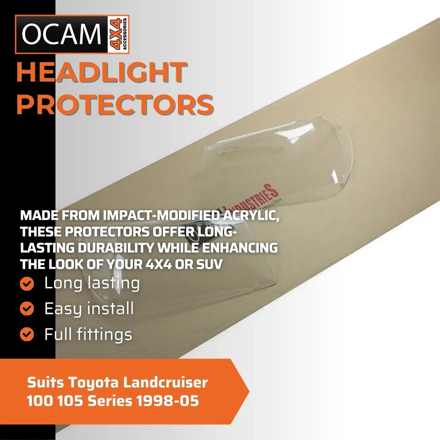 OCAM Headlight Headlamp Protectors for Toyota Landcruiser 100 105 Series 1998-05 – additional photo