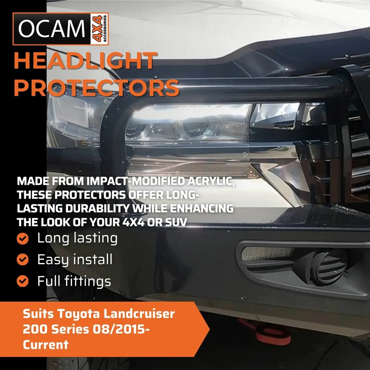 OCAM Headlight Protectors for Toyota Landcruiser 200 Series 08/2015-Current, Lamp Covers GXL ONLY – additional photo