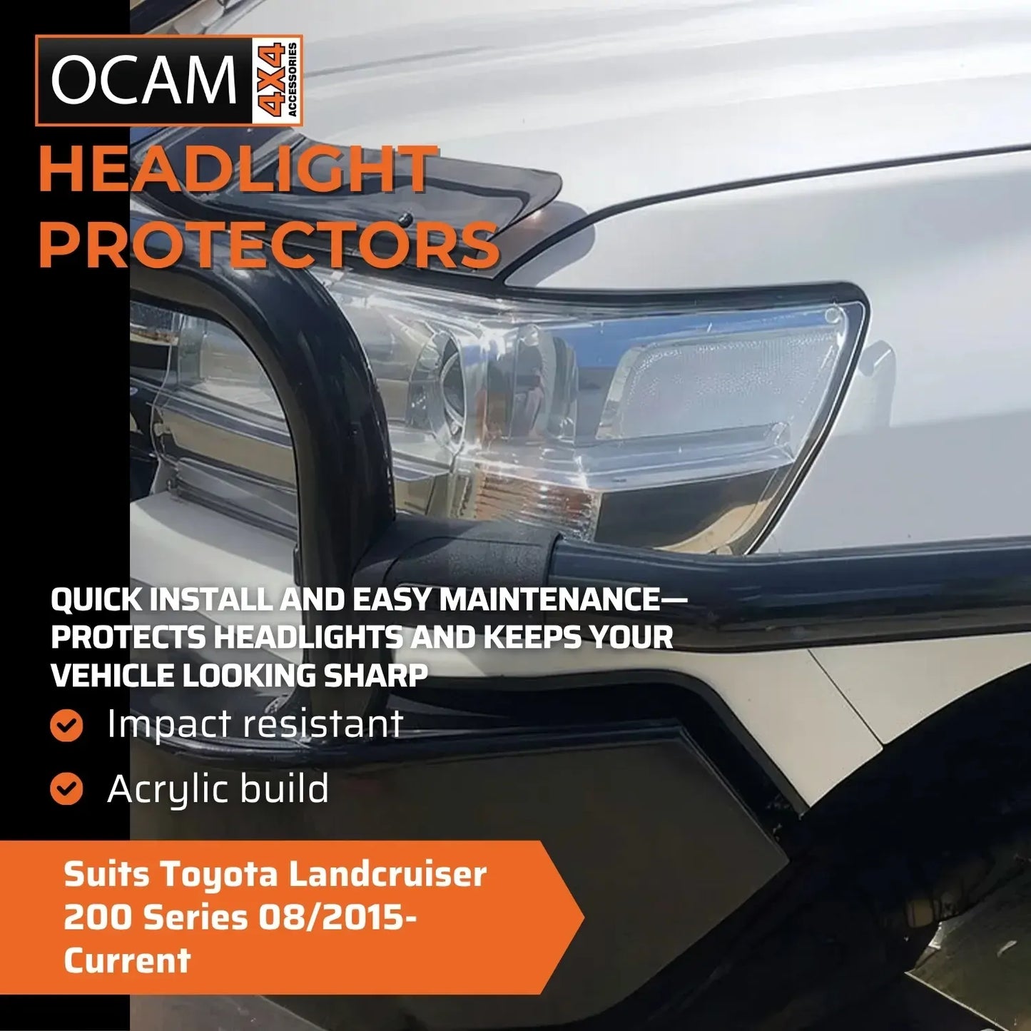 OCAM Headlight Protectors for Toyota Landcruiser 200 Series 08/2015-Current, Lamp Covers GXL ONLY – additional photo