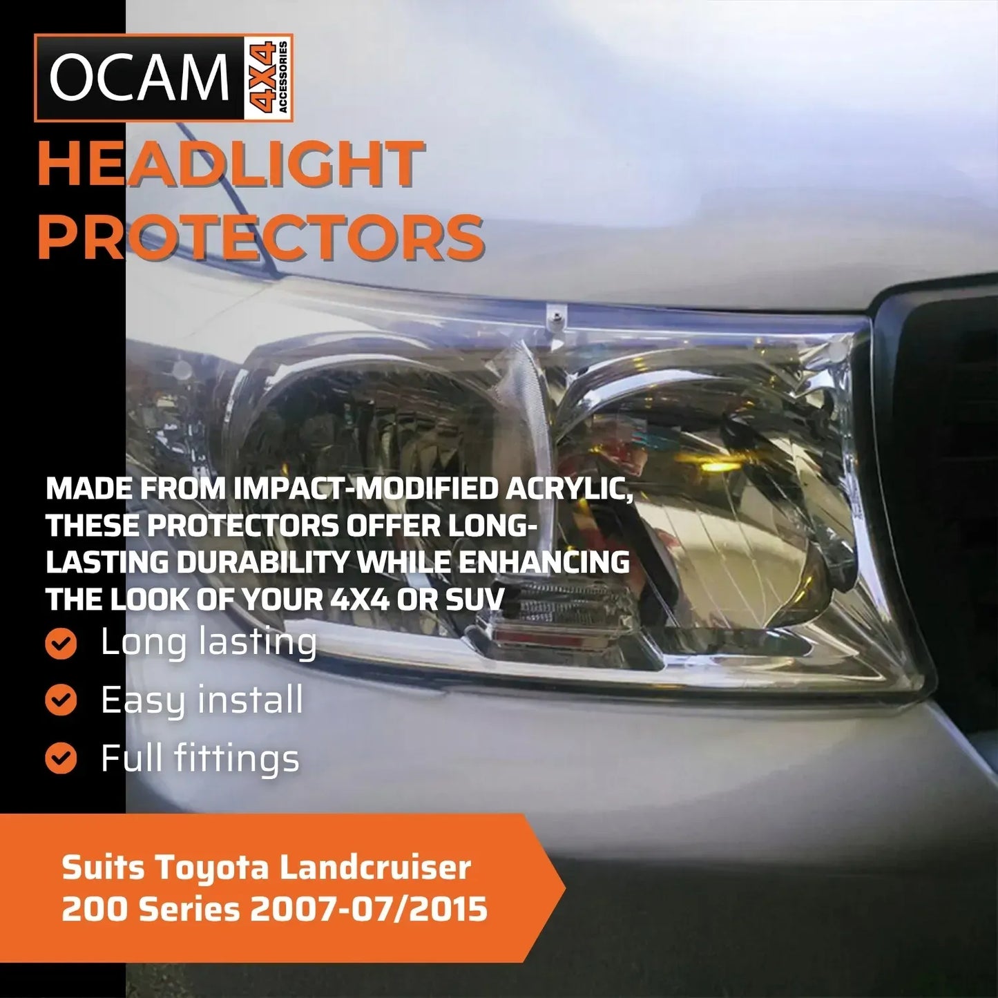 OCAM Headlight Protectors for Toyota Landcruiser 200 Series 2007-07/2015 Covers – additional photo