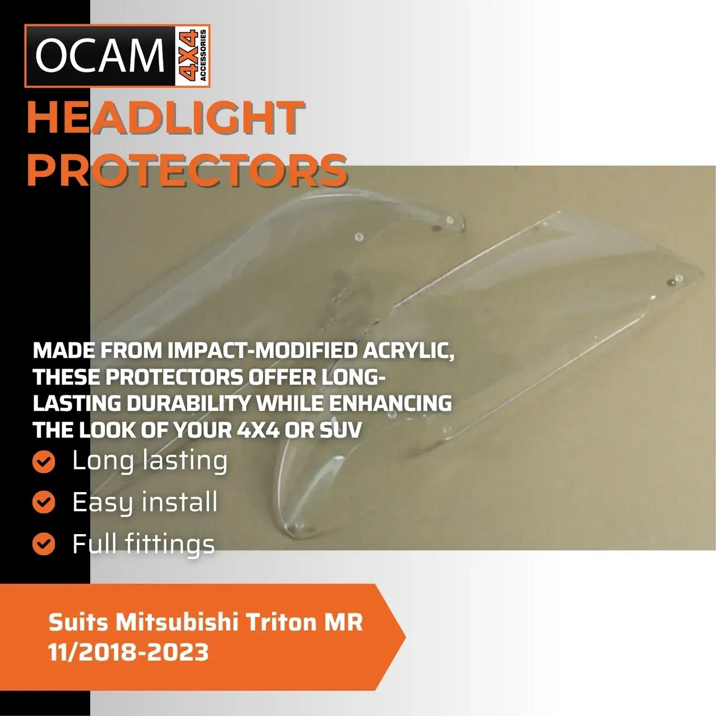 OCAM Headlight Protectors for Mitsubishi Triton MR 11/2018-2023 Headlamp Covers – additional photo
