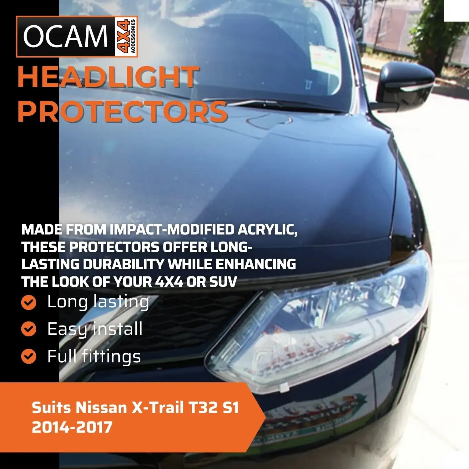 OCAM Headlight Protectors for Nissan X-Trail T32 S1 2014-2017 Lamp Covers – additional photo
