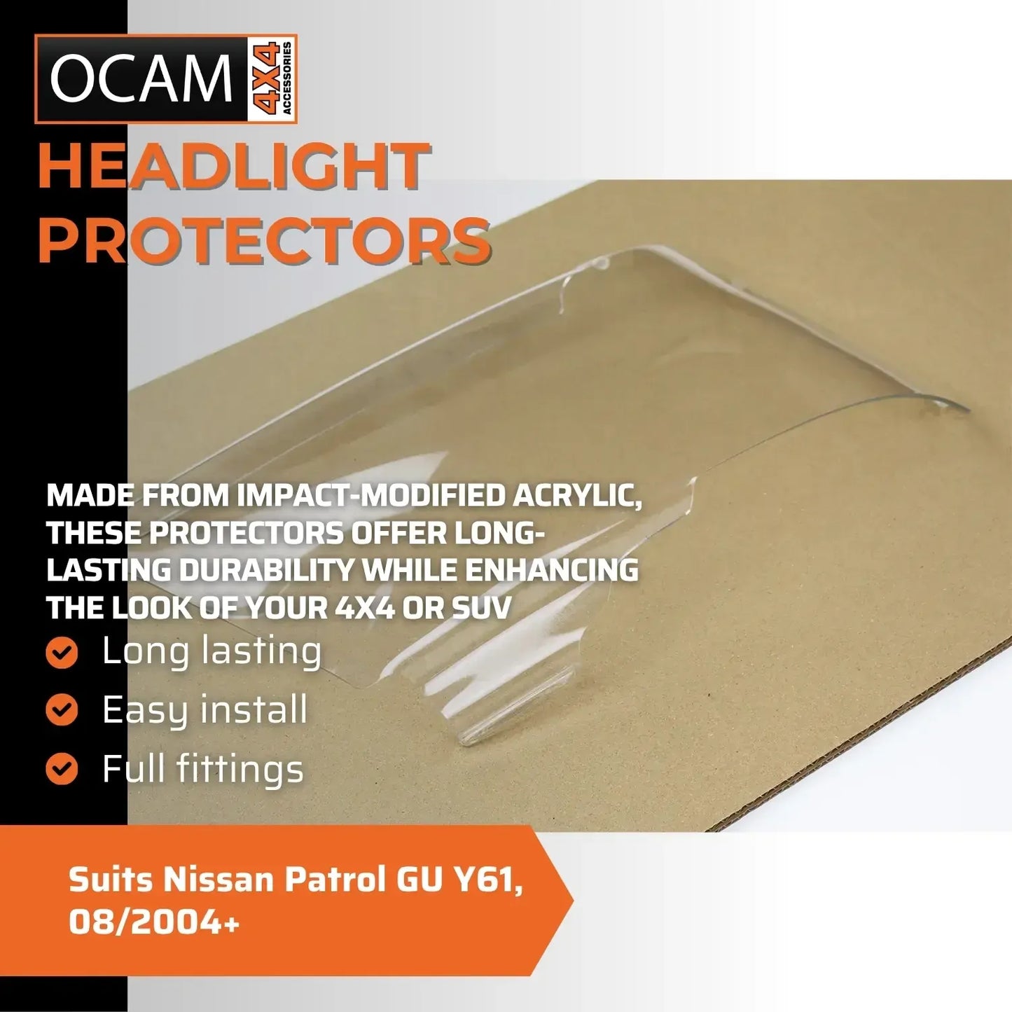 OCAM Headlight Protectors For Nissan Patrol GU Y61, 08/2004-15 Headlamp Covers – additional photo