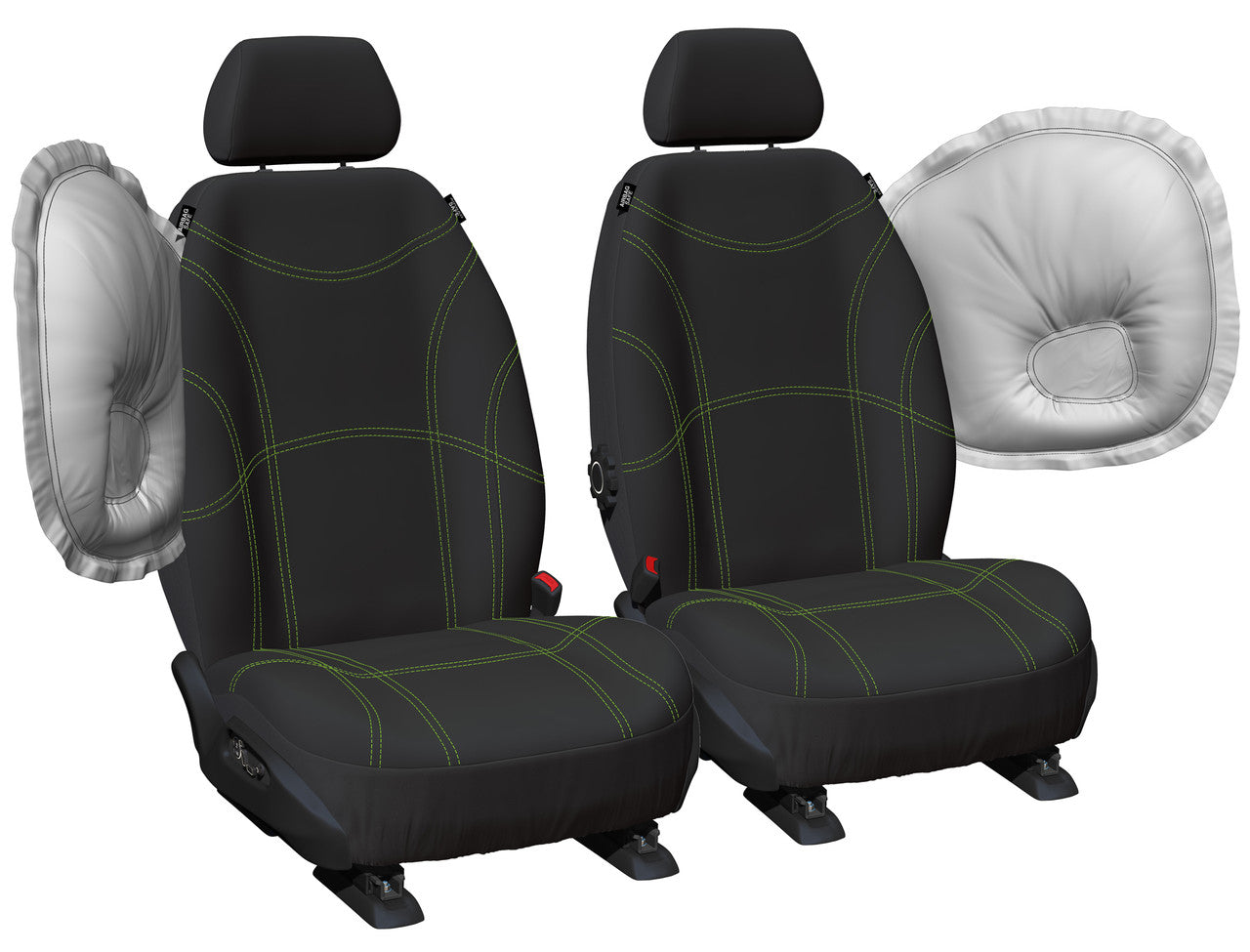Getaway Neoprene Front Black - Green Stitch Seat Covers Suits Outback BT 2020-On in Black