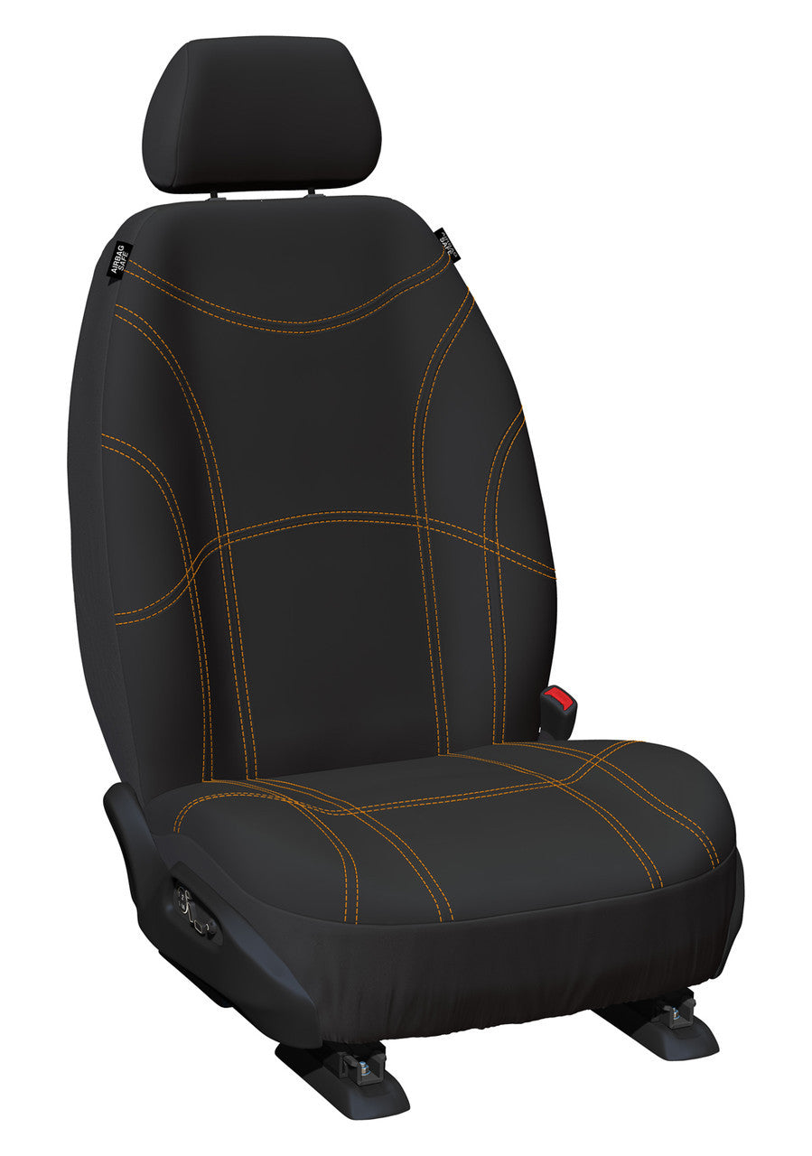 Getaway Neoprene Front Black - Orange Stitch Seat Covers Suits Everest, Ranger 2022 - Current in Black