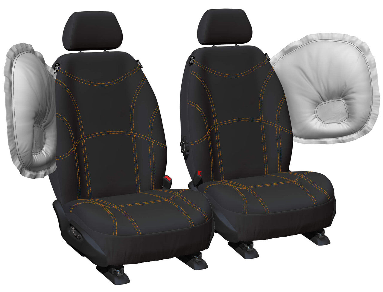 Getaway Neoprene Front Black - Orange Stitch Seat Covers Suits BT50, Everest, Ranger 2011-2022 in Black