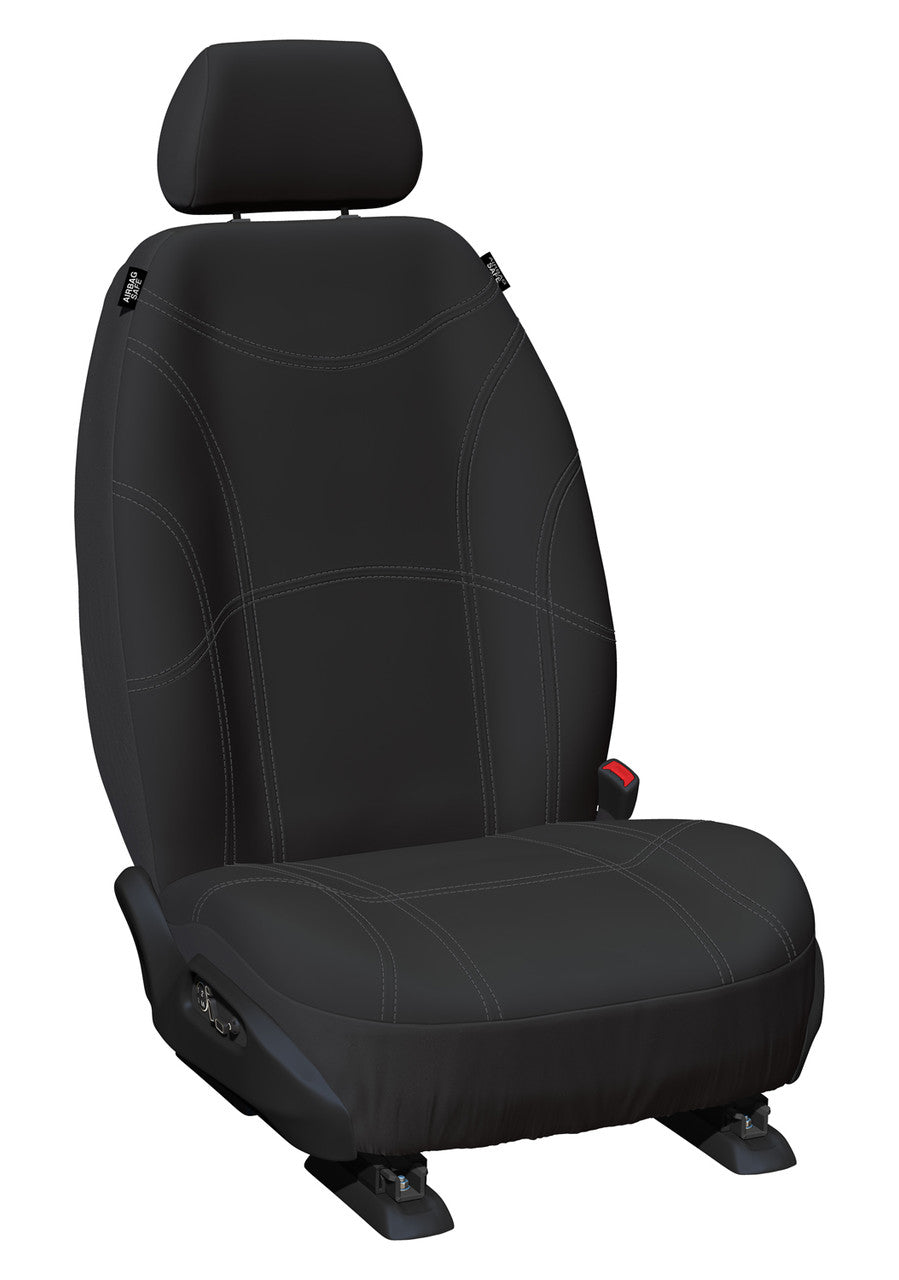 Getaway Neoprene Front Black - Silver Stitch Custom Car Seat Covers Suits X Trail T33 SUV 2022-On in Silver