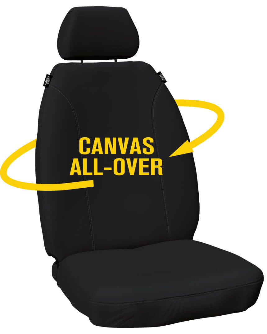 Super Tough Canvas Front Black Seat Covers Suits Hilux 2015-On in Black