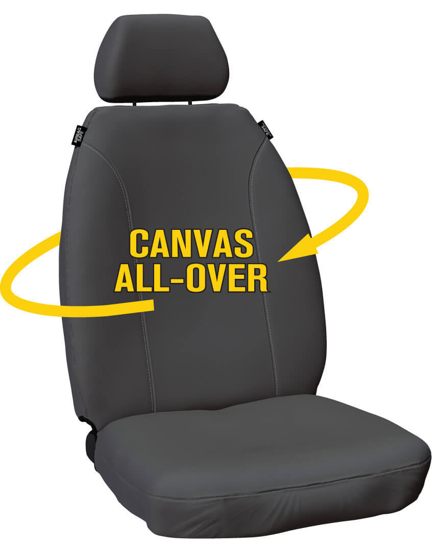 Super Tough Canvas Front Charcoal Seat Covers Suits Hilux 200 Series Workmate in Charcoal
